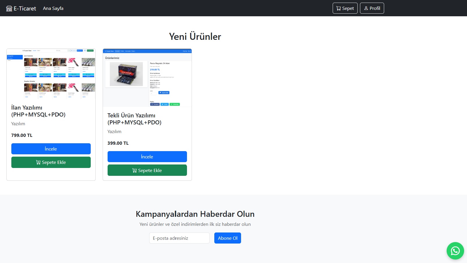 E-Ticaret Yazılımı (PHP+MYSQL+PDO)